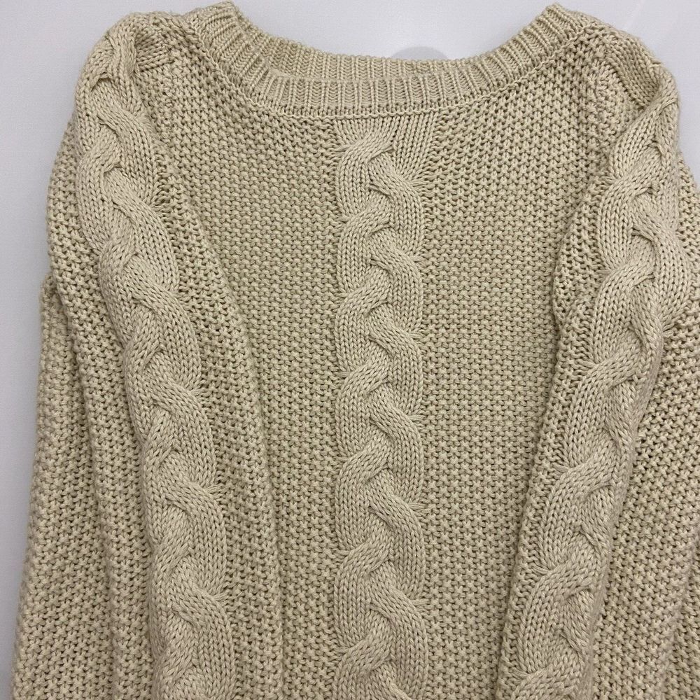 Hamsa Brand Women's Ecru Cable Knit‎ Sweater Size Medium Pullover